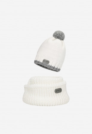 Biały zestaw BARTEK 85605-89 czapka z odblaskowym pomponem i komin 8560589