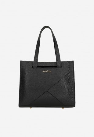 Czarny skórzany kuferek damski z złotym logo 80418-51