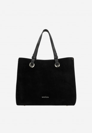 Duża czarna torebka damska ze skóry licowej i dwoiny welurowej 80427-71