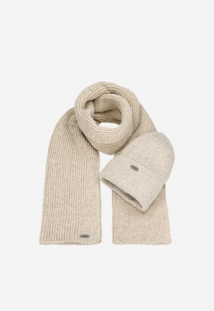 Beżowy zestaw RELAKS czapka i szalik R96038-84