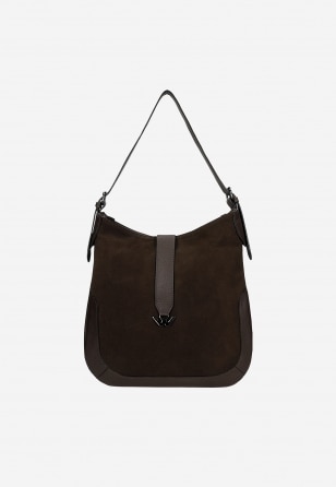 Duża ciemnobrązowa torebka damska ze skóry licowej i dwoiny welurowej 80488-72