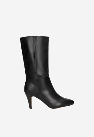 Czarne skórzane botki na szpilce 55328-51