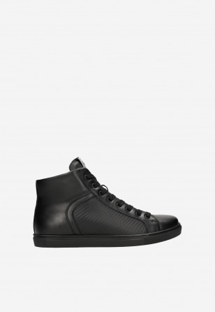 Czarne trampki męskie z ozdobnymi tłoczonymi elementami 24026-71