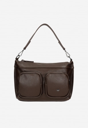 Skórzany czekoladowy kuferek damski z dwiema zewnętrznymi kieszeniami 80441-52