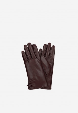 Bordowe skórzane rękawiczki damskie dotykowe do smartfona 98127-55