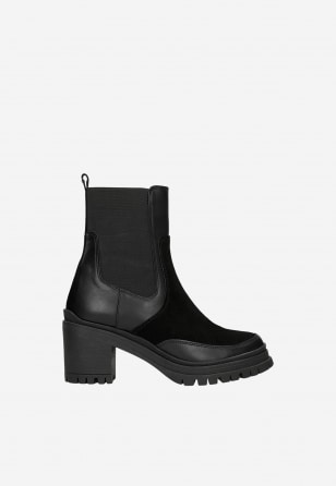 Czarne botki damskie z łączonych skór 55372-71