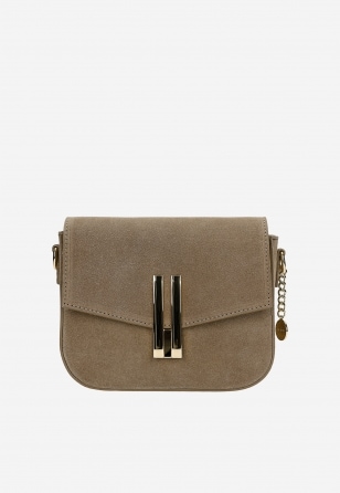 Beżowa torebka saddle bag z dwoiny ze złotymi elementami 80450-64