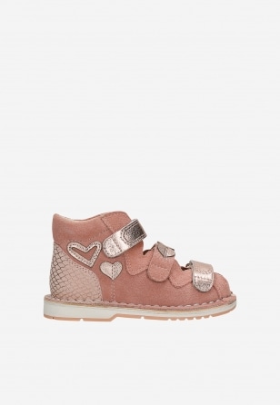 Różowe skórzane sandały zabudowane dla dziewczynki 85500-69