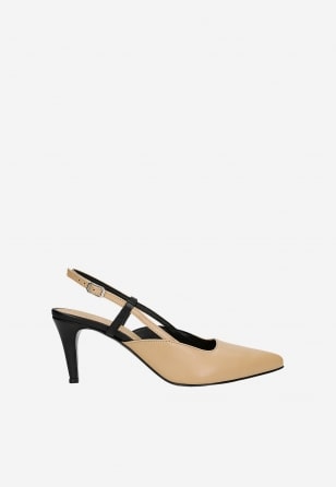 Beżowo-czarne czółenka damskie z odkrytą piętą 35192-54