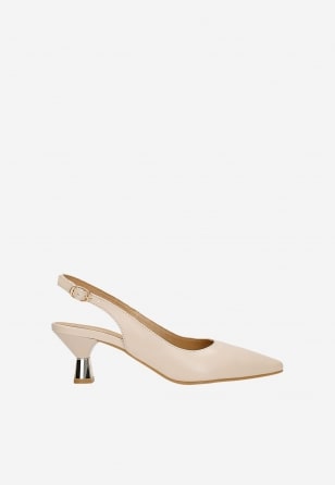 Skórzane czółenka slingback w beżowym kolorze na niskim obcasie 35190-54