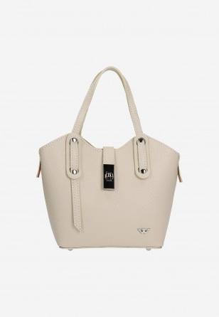 Beżowy skórzany kuferek damski z metalowym zapięciem 80485-54