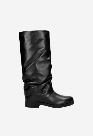 Schwarze Lederstiefel mit gerafftem Schaft 71143-51