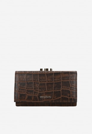 Brązowy portfel damski z tłoczeniem w skórę krokodyla 91085-72