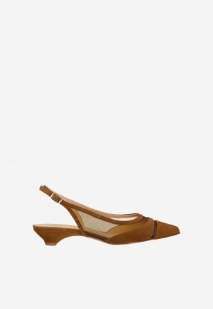 Brązowe siateczkowe baleriny damskie z odkrytą piętą 44077-83