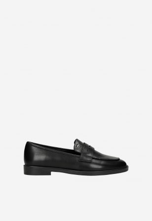 Czarne skórzane mokasyny damskie penny loafers 46398-51