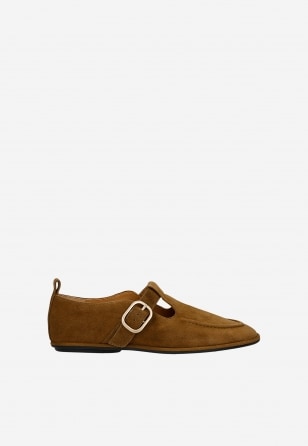 Brązowe loafersy damskie z weluru 46396-63