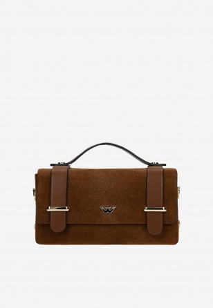 Mała brązowa torebka damska z efektowym zapięciem 80329-72