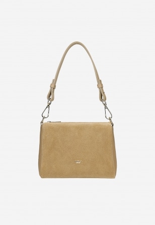 Mała beżowa torebka damska z połączenia dwoiny i skóry licowej 80484-74