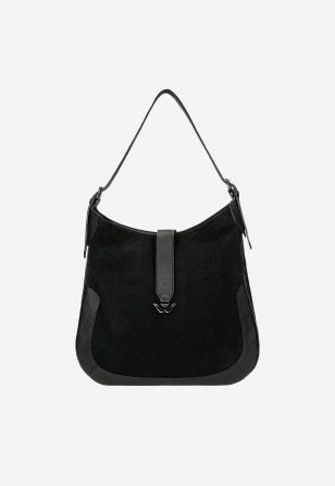 Duża czarna torebka damska z łączonych skór 80488-71