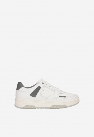 Weiße Herren-Sneaker aus Leder mit grauen Einsätzen 10093-99