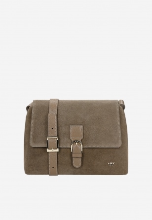 Ciemnobeżowa torebka damska z łączonych skór 80395-74