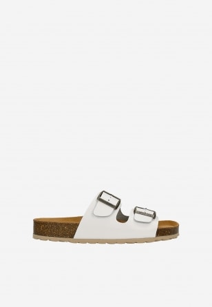 Białe skórzane klapki damskie na korkowej podeszwie 74077-59