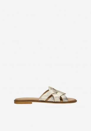 Złote klapki z plecionymi paskami 74176-58