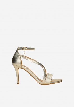 Złote sandały na szpilce z krzyżującymi się paskami 76271-58