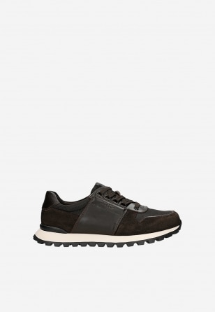 Brązowe sneakersy męskie z łączonych skór i materiału 10299-82