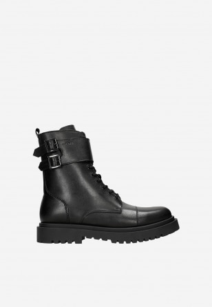 Schwarze Herren-Bikerstiefel aus Leder mit Reißverschluss 24124-41