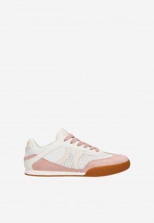 Różowo-beżowe sneakersy damskie RELAKS z przewiewnym panelem mesh R46185-88