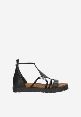 Schwarze flache Damensandalen mit geschlossener Ferse 76012-51
