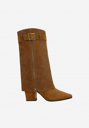 Braune Damenstiefel mit perforiertem Schaft 71153-63