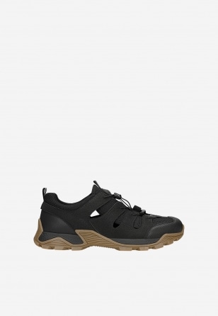 Czarne sneakersy z wycięciami na brązowej podeszwie RELAKS R34210-11