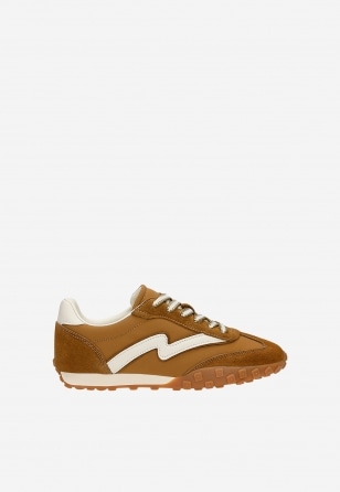 Brązowe sneakersy RELAKS z łączonych materiałów R4618613