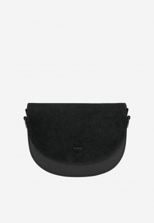 Czarna torebka damska typu Saddle bag z łączonych skór 80497-71