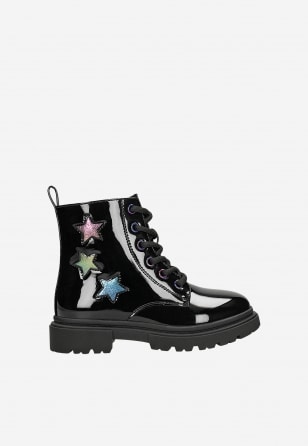 Schwarze lackierte Mädchen-Stiefeletten mit Sternchen BARTEK 88027-11 88027-11