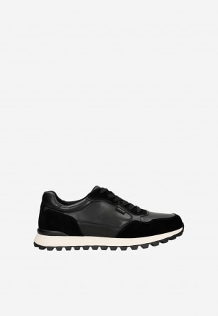Czarne sneakersy męskie z łączonych skór 10323-71