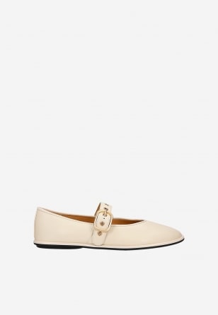 Beige Damen-Ballerinas aus Leder mit flacher Sohle 44072-54