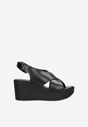 Schwarze Damen-Ledersandalen mit Keilabsatz 76273-51