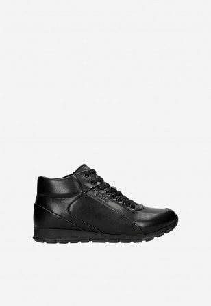 Czarne wysokie sneakersy męskie ze skóry licowej 24151-51