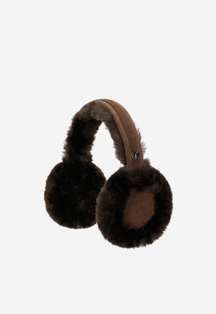 Czekoladowe puchate nauszniki RELAKS z wełny merino R96040-62