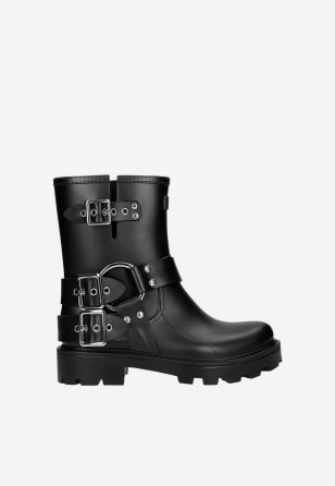 Czarne kalosze RELAKS ze srebrnymi klamrami R45007-11