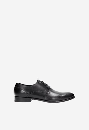 Černé pánské kožené boty v jednoduchém stylu 7030-51