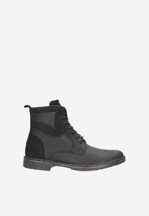 Černé kožené pánské kotníkové boty na šněrování 8236-71