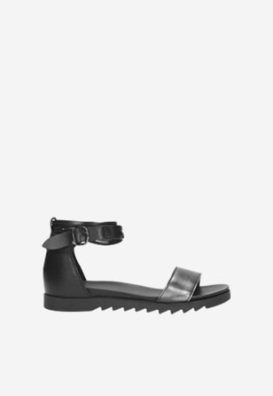 Černé kožené dámské sandály s výraznou podrážkou 76013-51