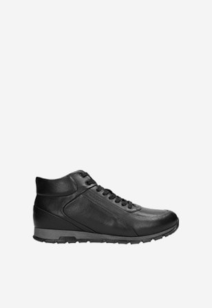 Černé zimní šněrovací kotníkové boty pánské 