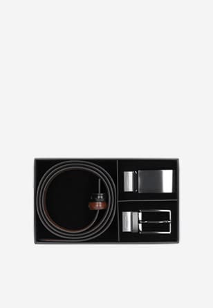 Černo-hnědý kožený pásek pánský s dvěma přezkami