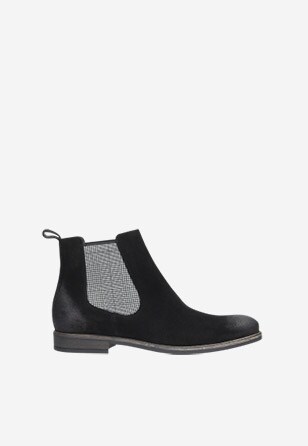 Černé pánské kotníkové boty s kostkovaným vzorem 9131-61