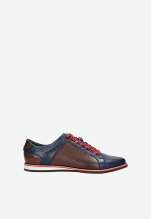 Stylové pánské kožené boty s červenými tkaničkami 10029-56